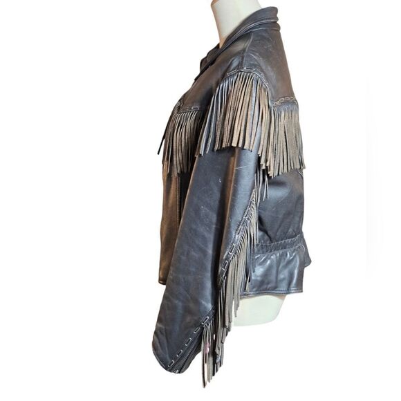 Easy Rider Vintage Heavy Black Leather Fringe Lined Jacket - Picture 2 of 12